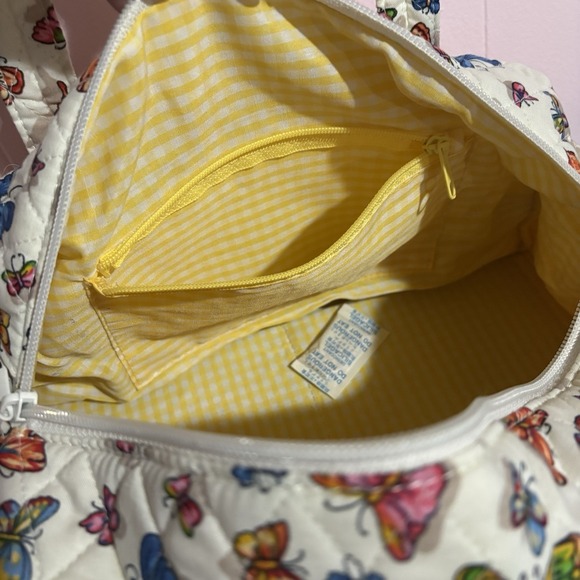 Quilted Butterfly Multi Color Motif Duffle Bag Purse W Matching Coin Pouch NEW - Picture 13 of 13